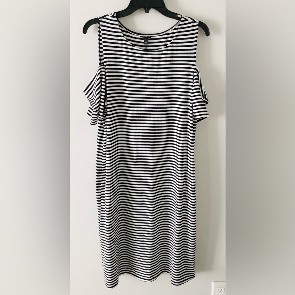torrid Black & White Striped Cold-Shoulder Midi Dress